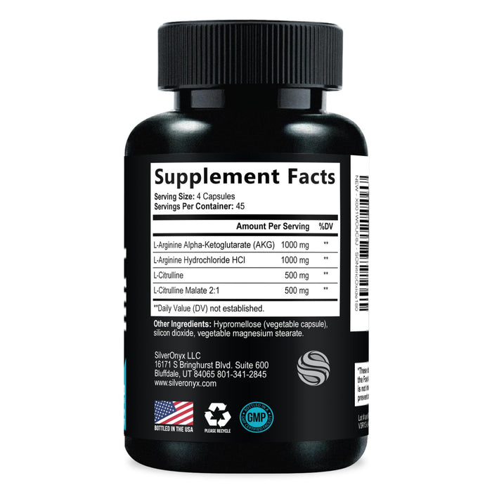 Extra Strength Nitric Oxide Supplement 3X Strength L Arginine, Citrulline Malate, AAKG, Beta Alanine - Premium Muscle Supporting Nitric Booster - Natural Energy & Heart Health Support - 180 Capsules