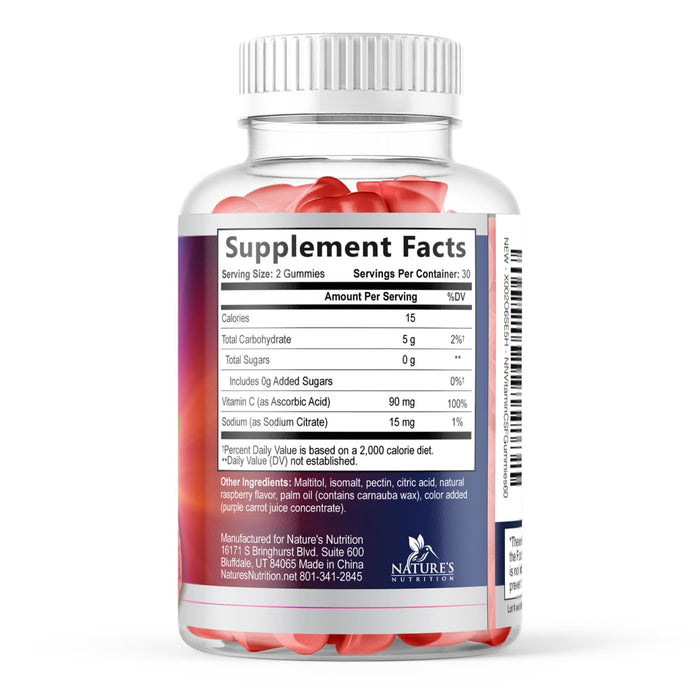 Zero Sugar Vitamin C Gummies - Immune Support & Antioxidant VitaminC Dietary Supplement - Vegan, Non-GMO, Dairy & Gluten Free C Vitamin Gummy - Raspberry Flavor for Kids & Adults - 60 Count Gummies