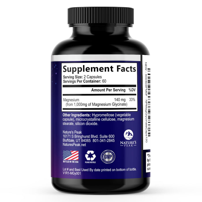 Magnesium Glycinate Supplement Pure 1000 mg Chelated for Max Absorption - Supports Bone, Muscle, Nerve & Heart Health, Sleep Support - Best Magnesium Pills for Whole Body Support - 120 Capsules