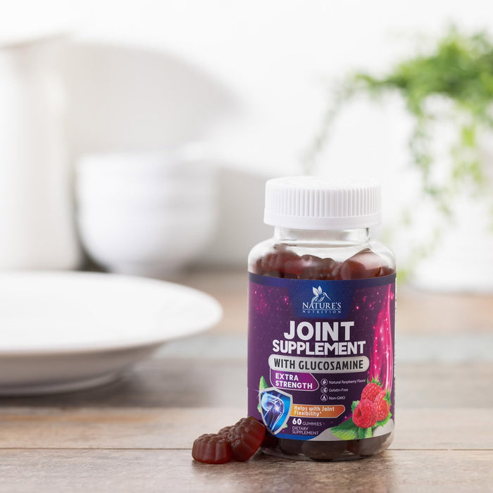 Joint Support Gummies Glucosamine Plus Vitamin E - Nature's Joint Support Supplement for Occasional Discomfort for Back, Knees & Hands - Cartilage & Joint Health & Flexibility Support - 60 Gummies
