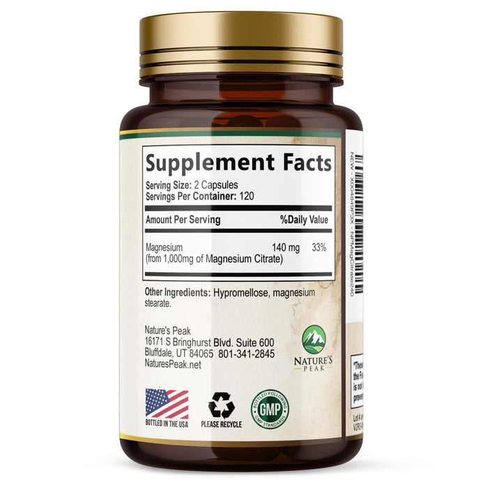 Magnesium Citrate 1000mg - High Absorption Magnesium Supplement Supports Muscle, Bone, Nerve & Heart Health - Extra Strength Magnesio Complex Pills - Non-GMO, Premium Energy Formula - 240 Capsules