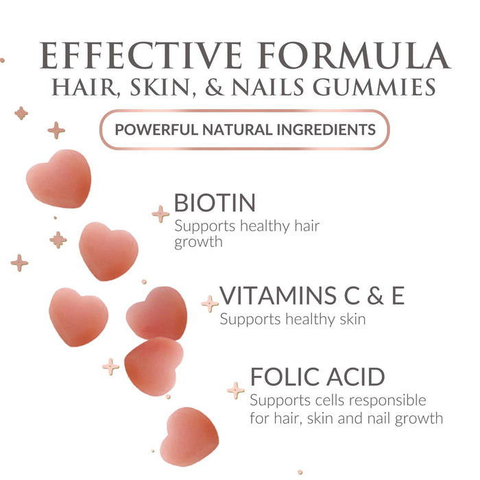 Sugar Free Hair Vitamins Gummies with Biotin 5000 mcg, Vitamin A, B12, C, D, E, Folic Acid, Supports Hair Growth Gummy, Vegetarian Friendly, Supports Strong Beautiful Hair and Nails - 60 Gummies