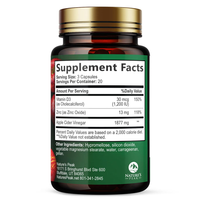 Apple Cider Vinegar Capsules ACV Supplements 1877mg, Vitamin D3, Zinc & Best ACV Supplement Pills Supporting Gut Health for Better Digestion, Immune System Support, Non-GMO & Gluten Free, 60 Capsules