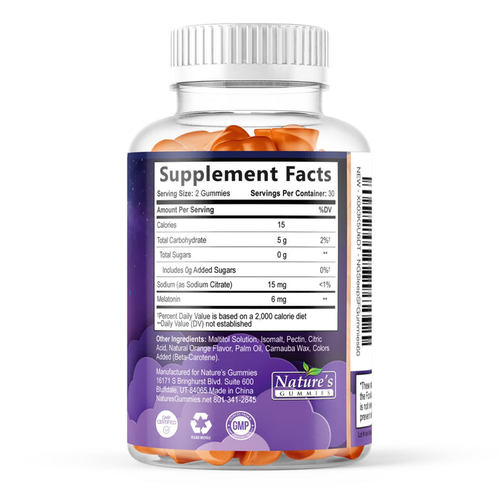 Sleep Gummies 6mg - Melatonin Gummy for Adults, Sugar Free, Natural Sleeping Gummy for Adults, Kids, Orange Flavored, Vegan, Non-GMO, Extra Strength Sleep Vitamin Support Supplement - 60 Gummies