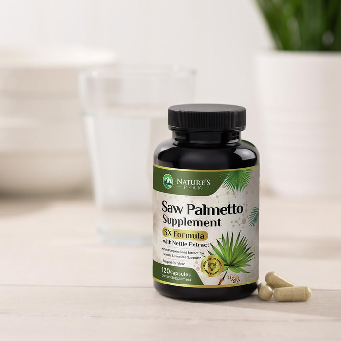 Saw Palmetto for Men Prostate Supplement - Potent 3X Formula with Stinging Nettle + Pumpkin Seed Extract for Men's Health, Herbal Prostate Supplement for Urinary Support, Bottled in USA, 120 Capsules