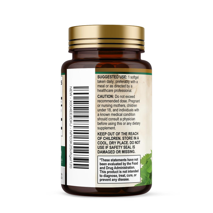Vitamin D3 + K2 (MK-7) – 5000 IU D3 + 100mcg K2 – 120 Count