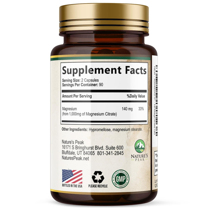 Magnesium Citrate 1000mg - High Absorption Magnesium Supplement Supports Muscle, Bone, Nerve & Heart Health - Extra Strength Magnesio Complex Pills - Non-GMO, Premium Energy Formula - 180 Capsules