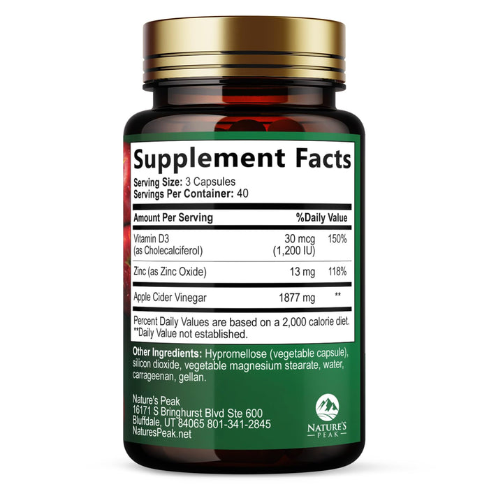Apple Cider Vinegar Capsules ACV Supplements 1877mg, Vitamin D3, Zinc & Best ACV Supplement Pills Supporting Gut Health for Better Digestion, Immune System Support, Non-GMO & Gluten Free, 120 Capsules