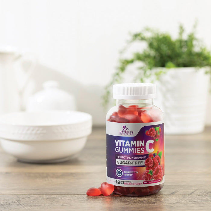 Zero Sugar Vitamin C Gummies - Immune Support & Antioxidant VitaminC Dietary Supplement - Vegan, Non-GMO, Dairy & Gluten Free C Vitamin Gummy - Raspberry Flavor for Kids & Adults - 120 Count Gummies