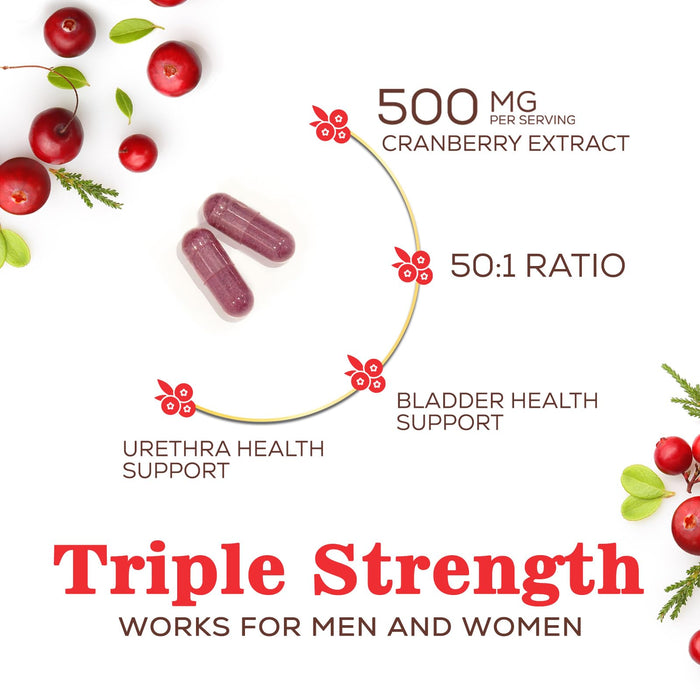 Cranberry Supplement Pills 25,000mg - High Potency Vitamin C Cranberry for Women & Men, Urinary Tract Health Support, Sugar Free, Gluten Free, Non-GMO, Cranberry Concentrate Extract - 120 Capsules