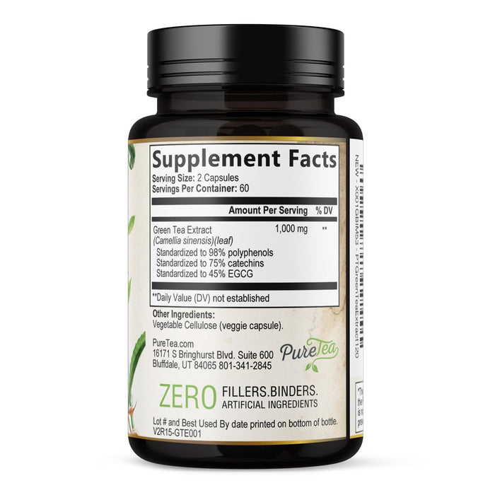 Green Tea Extract Capsules 1000mg with 98% Standardized Polyphenols & 45% EGCG for Heart Support with Antioxidants - 3X Absorption Green Tea Pills for Natural Energy, Gentle Caffeine - 120 Capsules