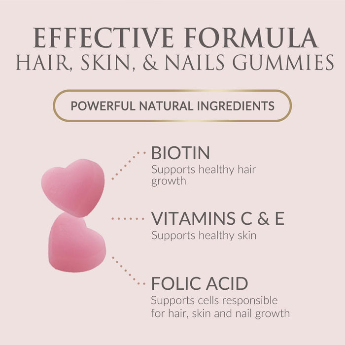 Sugar Free Hair Vitamins Gummies with Biotin 5000 mcg, Vitamin A, B12, C, D, E, Folic Acid, Supports Hair Growth Gummy, Vegetarian Friendly, Supports Strong Beautiful Hair and Nails - 60 Gummies