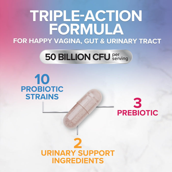 Vaginal Probiotics for Women pH Balance with Prebiotics, 50 Billion CFU, 10 Probiotic Strains, Cranberry, D-Mannose & XOS - Healthy Vaginal Odor & Flora, UT & Feminine Digestive Health - 60 Capsules