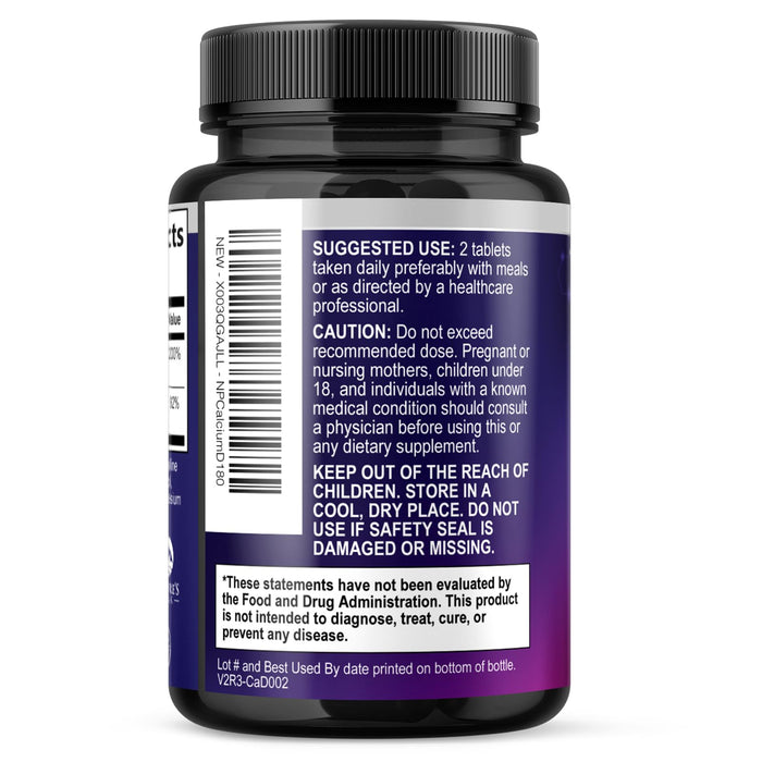Calcium 1200 mg with Vitamin D3, Calcium Supplement Vitamins, Bone, Teeth & Immune Health Support, Calcium Supplements with D for Women & Men, Nature's Absorbable Calcium Carbonate - 180 Tablets
