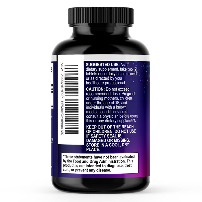 Magnesium Glycinate Chelated for Max Absorption - Supports Bone, Muscle, Nerves & Heart Health, Nature's Sleep and Stress Support, Best Magnesium Supplement Pills for Whole Body Support - 120 Tablets