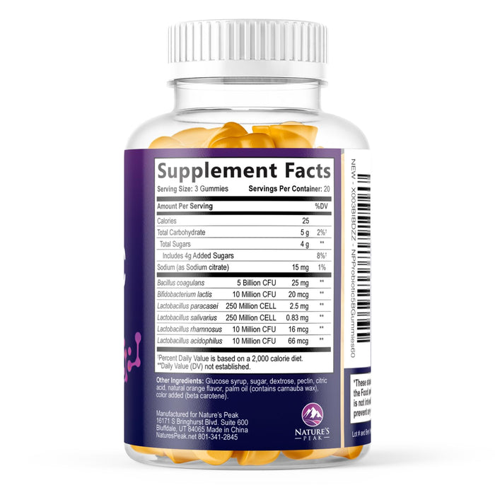 Probiotic Gummies for Women, Men & Teens - 5 Billion CFUs, 6 Pro Biotic Strains - Daily Probiotic Gummy Supplement for Natural Digestive Health, “Good” Gut & Immune Support, Orange Flavor - 60 Count