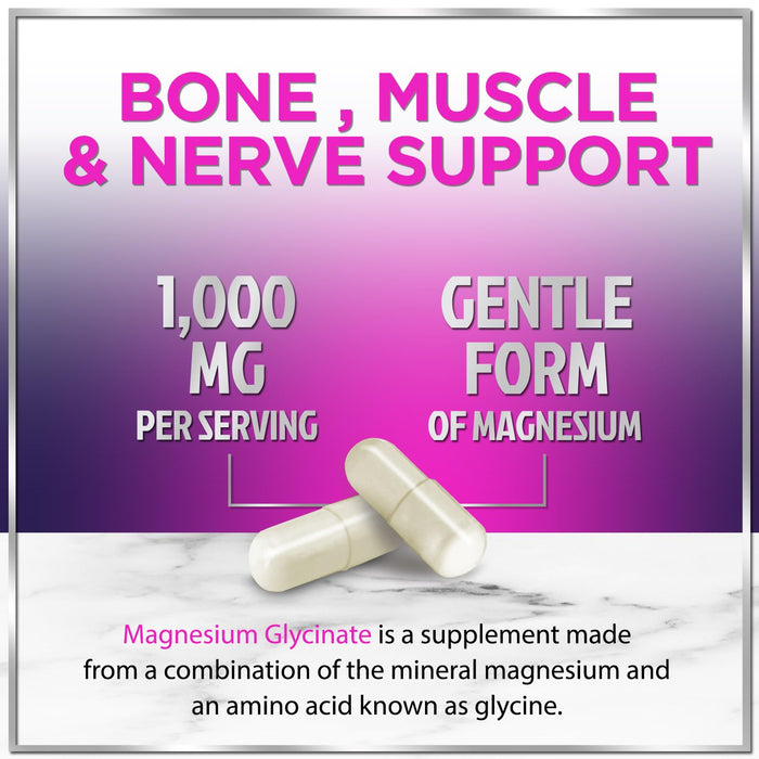 Magnesium Glycinate 1000mg | High Absorption | Chelated to Support Bone, Muscle, Nerves & Heart Health | Natural Sleep & Stress Support Women & Men | Vegan, Gluten & Soy Free, Non-GMO | 60 Capsules