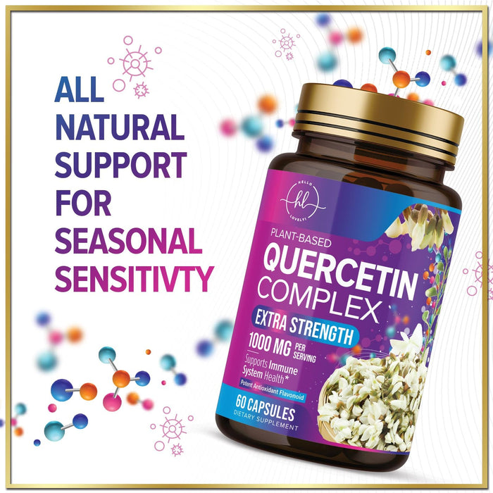 Quercetin 1000mg Servings - Extra Strength Antioxidant Support for Immune & Cellular Health, Quercetin 500mg Capsules for Lung, Respiratory & Heart Support, Vegan, Gluten Free & Non-GMO - 60 Capsules