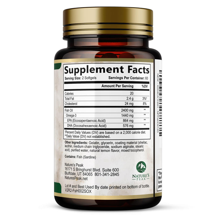 Omega 3 Fish Oil Pills 2400mg - Triple Strength Omega 3 Fish Oil Supplements - Best EPA & DHA Fatty Acids for Brain & Heart Health Support, Nature's Omega3 Supplement, 60 Day Supply - 120 Softgels
