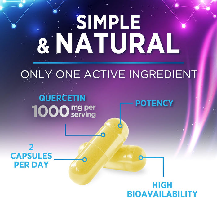 Quercetin Capsules 1000mg, with Ultra Strength Complex - Health Antioxidant Supplements for Respiratory, Heart and Immune Support - Vegan Third Party Tested, Non-GMO, Gluten Free - 120 Veggie Capsules