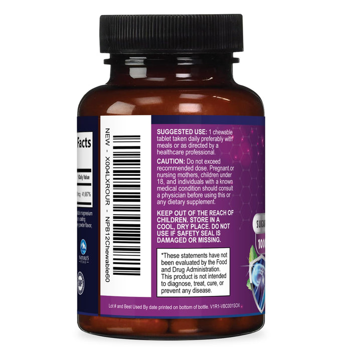 Vitamin B12 1000 mcg (Methylcobalamin) Super B 12 Complex Dietary Supplement for Energy & Immune Support, Vegan, Sugar-Free, Sublingual, Tasty Raspberry Flavor - 60 Chewable Tablets, 60 Day Supply