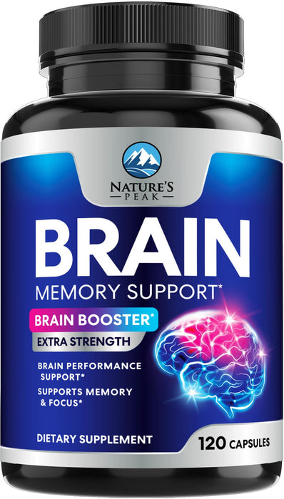 Brain Memory Supplement Pills - Nootropics Support for Concentration, Clarity, Alertness & Focus - Brain Health with Bacopa, Cognitive Vitamins, Phosphatidylserine, DMAE - Brain Booster - 120 Capsules