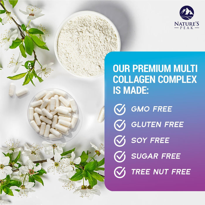 Multi Collagen Peptides Supplement for Hair, Nail, Skin - Type I, II, III, V, X, Collagen Powder Pills - Grass-Fed, Hydrolyzed for Bone and Joint Support for Women & Men, Non-GMO - 60 Capsules