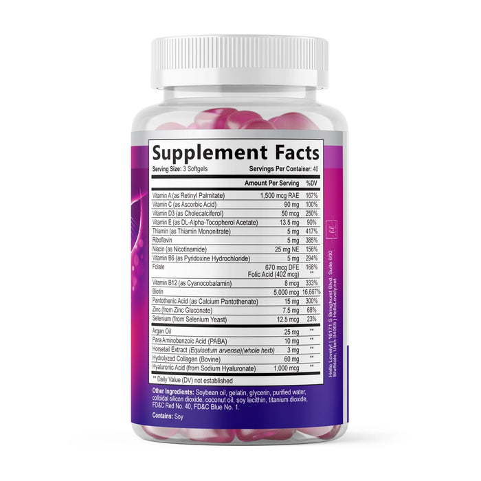 Hair, Skin & Nails Vitamins for Women - Biotin 5000mcg to Support Hair Growth with Argan Oil, Collagen & Hyaluronic Acid, Beautiful, Stronger Skin, Hair & Nails Vitamin Supplement - 120 Softgels