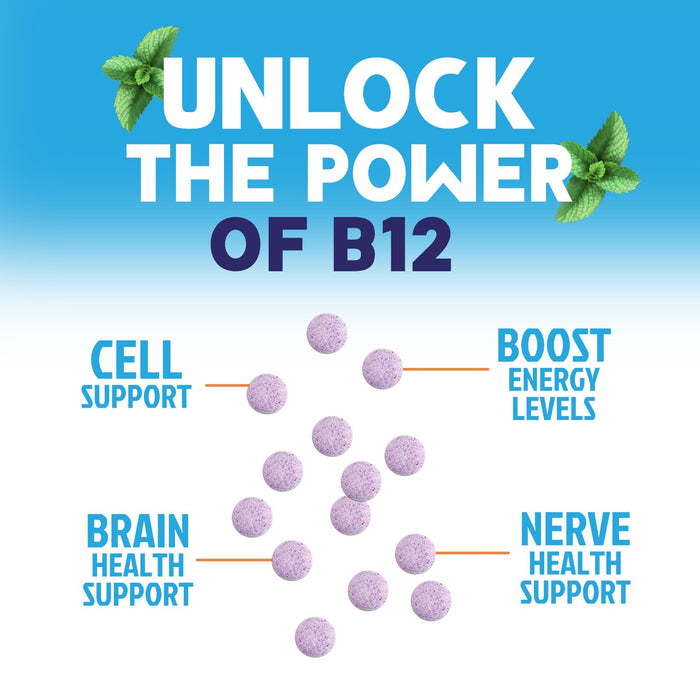 Vitamin B12 1000 mcg (Methylcobalamin) Super B 12 Complex Dietary Supplement for Energy & Immune Support, Vegan, Sugar-Free, Sublingual, Tasty Raspberry Flavor - 60 Chewable Tablets, 60 Day Supply