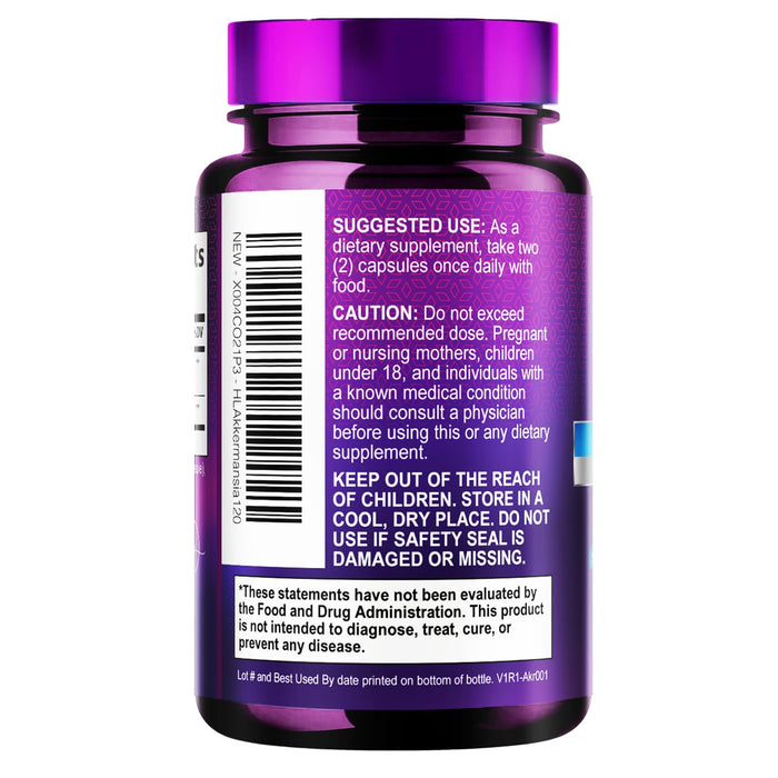 Akkermansia Probiotic with Prebiotic Fiber - Supports GLP-1 Production - 2 Billion AFU Strain for Digestive & Gut Health Support - Delayed Release, Third-Party Tested for Women & Men - 120 Capsules