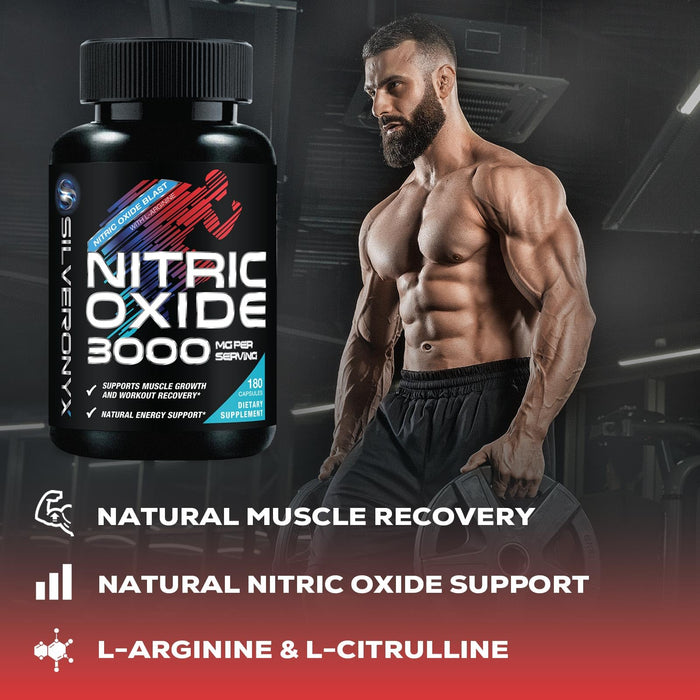 Extra Strength Nitric Oxide Supplement 3X Strength L Arginine, Citrulline Malate, AAKG, Beta Alanine - Premium Muscle Supporting Nitric Booster - Natural Energy & Heart Health Support - 180 Capsules
