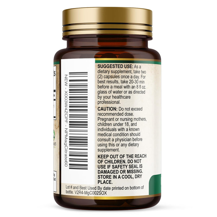 Magnesium Citrate 1000mg - High Absorption Magnesium Supplement Supports Muscle, Bone, Nerve & Heart Health - Extra Strength Magnesio Complex Pills - Non-GMO, Premium Energy Formula - 60 Capsules
