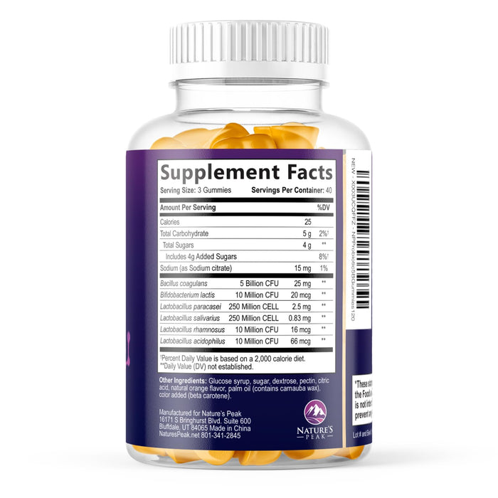 Probiotic Gummies for Women, Men & Teens - 5 Billion CFUs, 6 Pro Biotic Strains - Daily Probiotic Gummy Supplement for Natural Digestive Health, “Good” Gut & Immune Support, Orange Flavor - 120 Count