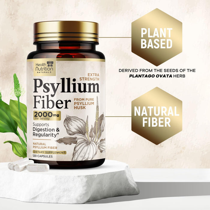 Psyllium Husk Fiber Caps 1500mg Supplement - Psyllium Husk Capsules Daily Support Digestive Health & Regularity, Nature's Plant Based Husks Natural Soluble Fiber Pills, Vegan, Non-GMO - 120 Capsules