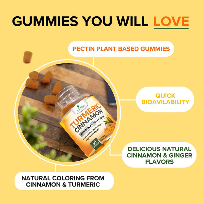 Turmeric Curcumin Gummies with Ginger & Cinnamon – 60 Gummies
