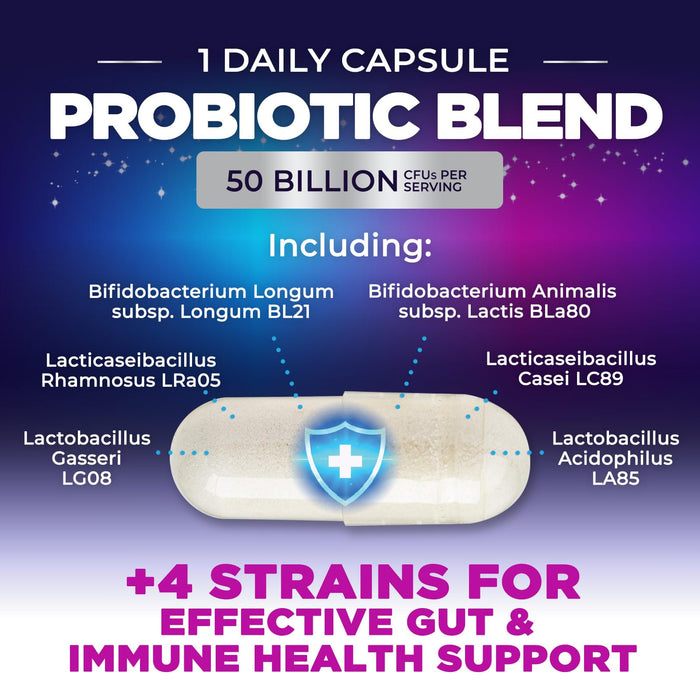 Probiotics 60 Billion CFU - 10 Strains + Digestive Enzymes & Prebiotics - Best Probiotic for Women & Men, Supports Immune, Gut Health, Occasional Constipation, Diarrhea, Gas & Bloating - 120 Capsules