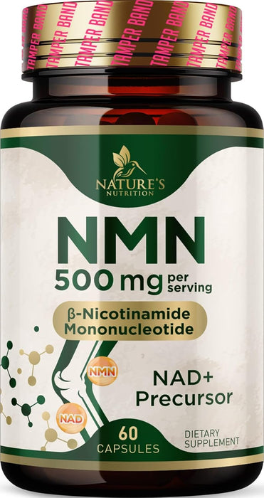 NMN Supplement - β-Nicotinamide Mononucleotide (NMN) 500 mg Per Serving - Pure NMN Formula - NAD+ Precursor Supplement - Cellular Energy & NAD Support - Vegan Capsules - Bottled in USA - 60 Capsules
