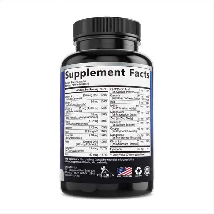 Multivitamin for Men - Vitamin A, C, D, E, Zinc, Calcium, Multivitamins for Immune Health Support, Vitamin B12, Men’s Daily Multivitamin Supplement Capsules, Non-GMO Mens Multi Vitamins - 60 Capsules