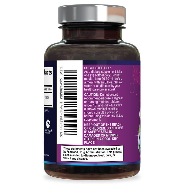 E Vitamin for Women and Men - 180 mg (400 IU) dl-Alpha - Effective Antioxidant Dietary Supplement - Hair, Skin, & Immune Health Support - Easily Absorbed Form, Non-GMO & Gluten Free - 120 Softgels