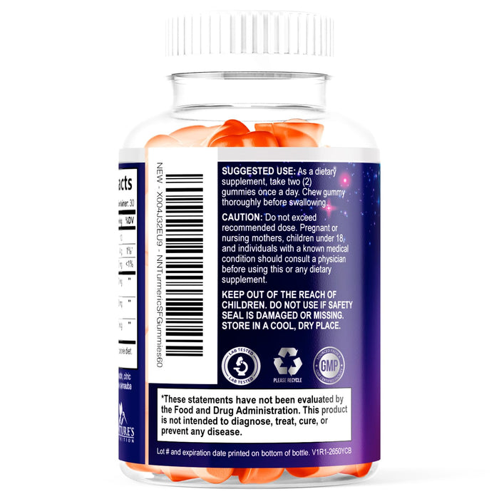 Turmeric Supplement Gummies Sugar Free - Turmeric Curcumin and Ginger Gummies with Black Pepper Extract for High Absorption, Turmeric Curcumin Gummy for Joint Support, Non-GMO, Gluten Free, 60 Count