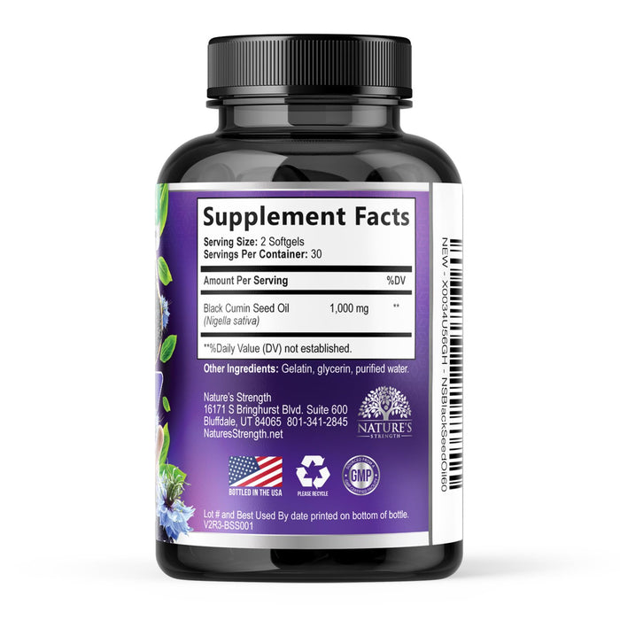 Black Seed Oil Capsules 1000mg with Thymoquinone - Pure Nigella Sativa for Skin Health & Immune Support, 100% Blackseed Oil, Amazing Extraction Above Cold Pressed Black Cumin Seed - 60 Softgels