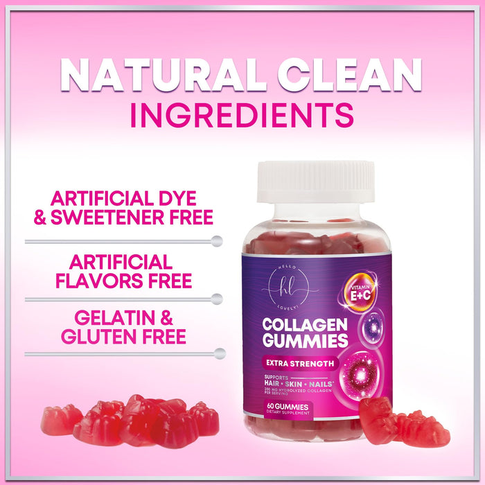 Collagen Gummies for Women - Extra Strength Collagen Peptides Gummy with Vitamin C, Zinc and Biotin, Hydrolyzed Protein Peptides Supplement for Hair, Nail & Healthy Skin Support, Non-GMO - 60 Gummies