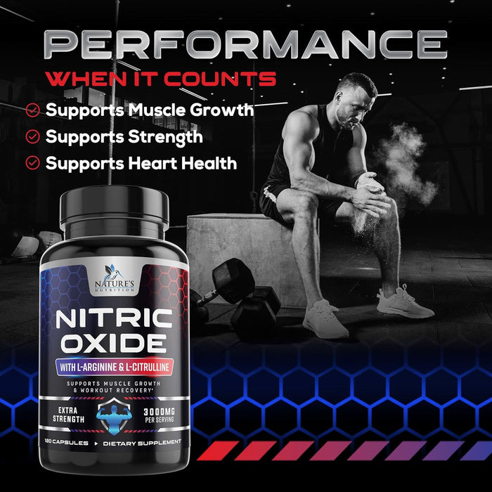Nitric Oxide Booster Extra Strength 3000mg - L Arginine 3X Strength Nitric Oxide Supplements for Men and Women, Citrulline, Supports Muscle, Heart Health & Energy Supplement, Non-GMO - 120 Capsules