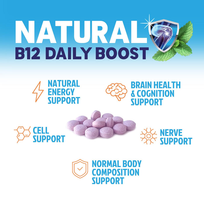 Vitamin B12 1000 mcg (Methylcobalamin) Super B 12 Complex Dietary Supplement for Energy & Immune Support, Vegan, Sugar-Free, Sublingual, Tasty Raspberry Flavor - 60 Chewable Tablets, 60 Day Supply