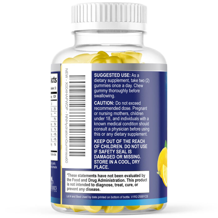 Hydration Electrolyte Gummies - Daily Liquid Replenisher Gummy - Electrolyte Multiplier with Minerals, Potassium & Real Salt - Vegan, Non-GMO - Tasty Lemon Flavor Hydration Electrolytes - 60 Gummies