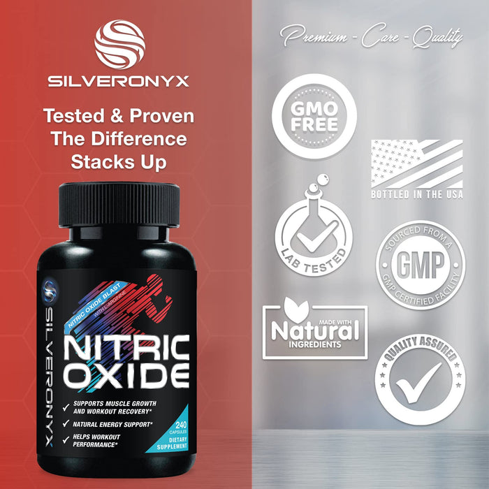 Extra Strength Nitric Oxide Supplement 3X Strength L Arginine, Citrulline Malate, AAKG, Beta Alanine - Premium Muscle Supporting Nitric Booster - Natural Energy & Heart Health Support - 240 Capsules