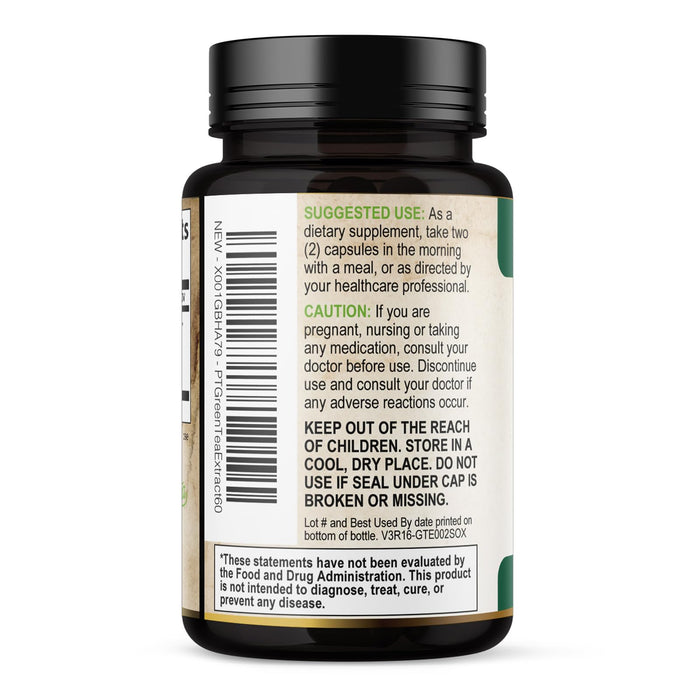 Green Tea Extract Capsules 1000mg with 98% Standardized Polyphenols & 45% EGCG for Heart Support with Antioxidants - 3X Absorption Green Tea Pills for Natural Energy, Gentle Caffeine - 60 Capsules