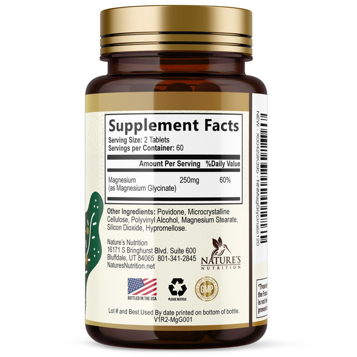 Magnesium (Glycinate) - Magnesium Supplement for Heart Health, Nerve, Muscle, Bone, and Sleep Support - 100% Chelated & High Absorption - 250 mg per Serving - Gluten Free, Vegan, Non-GMO - 120 Count