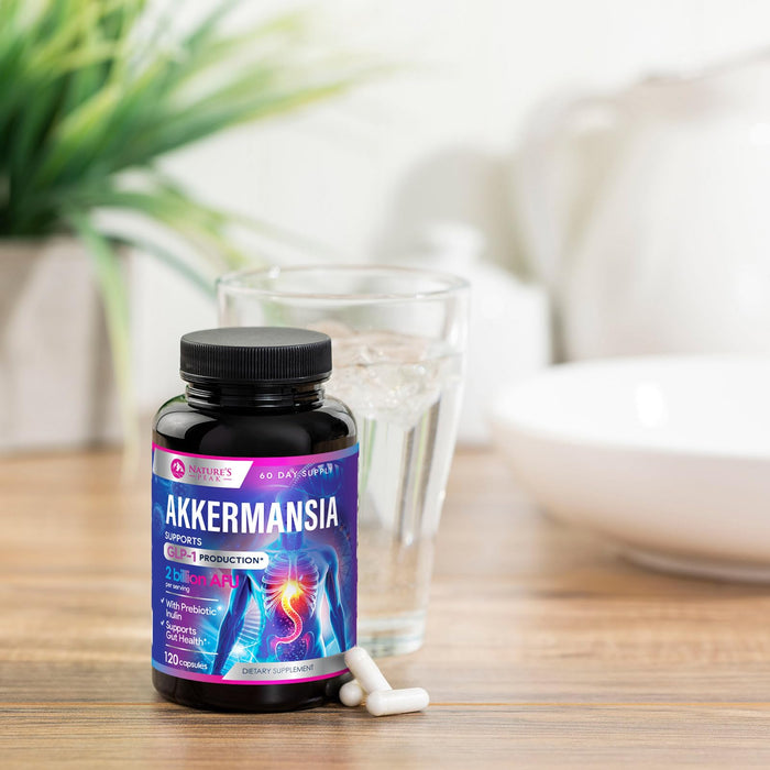 Akkermansia Probiotic Supplement - 2 Billion AFU GLP-1 Supplement with Prebiotic Fiber - Akkermansia Muciniphila GLP-1 Probiotics for Women & Men - Digestive, Gut & Immune Support - 120 Capsules