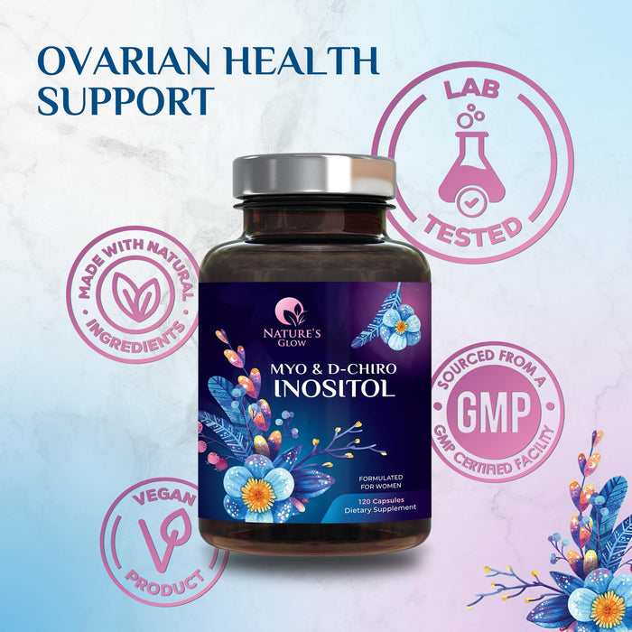 Myo-Inositol & D-Chiro Inositol 1025mg - 40:1 Ideal Ratio for Ovarian Support, Vegan Myo & D Chiro Supplement for Women's Natural Balance and Hormone Support, Vitamin B8, Non-GMO - 120 Capsules